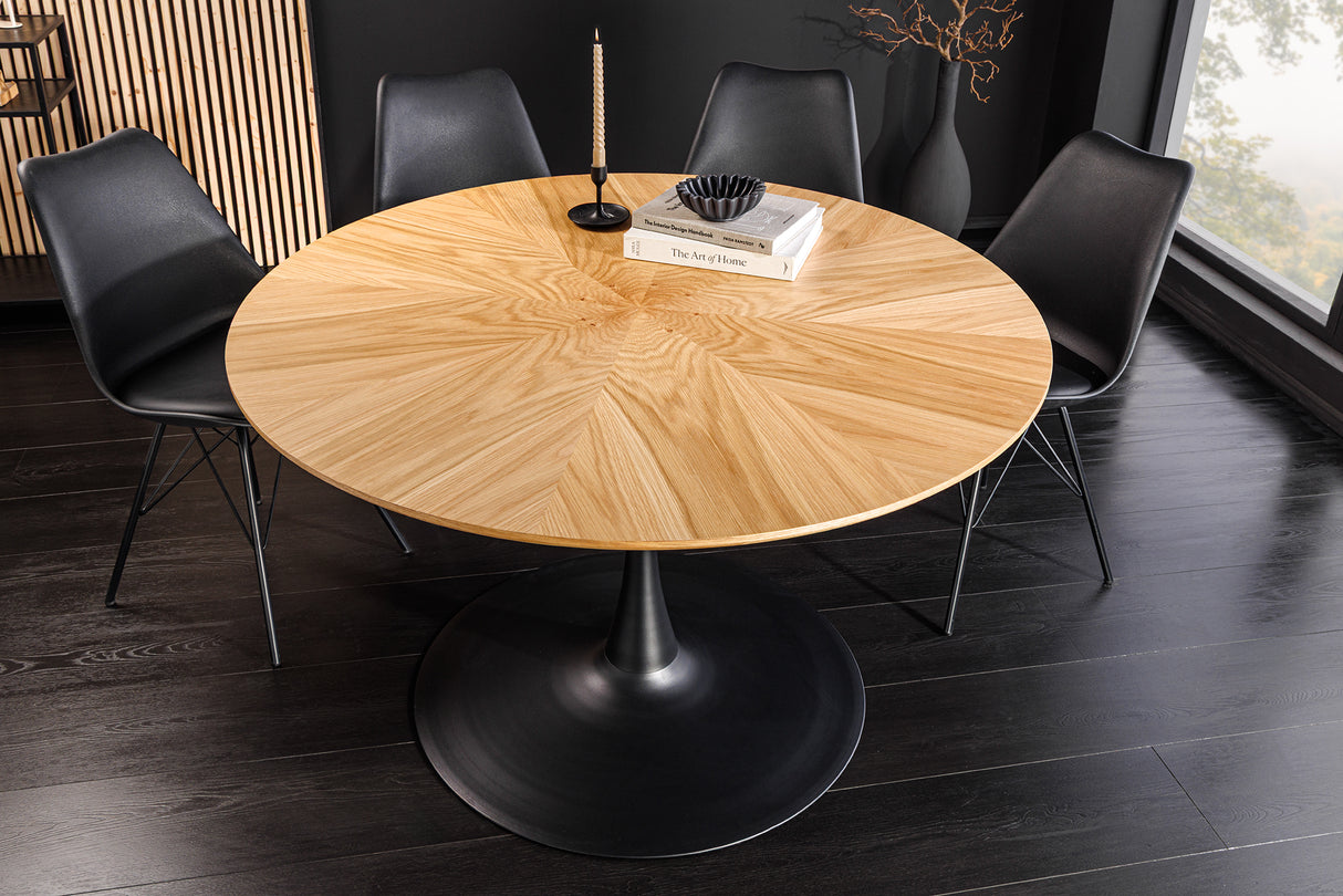 Dining table ATELIER 120cm round natural oak wood look w/ black metal frame