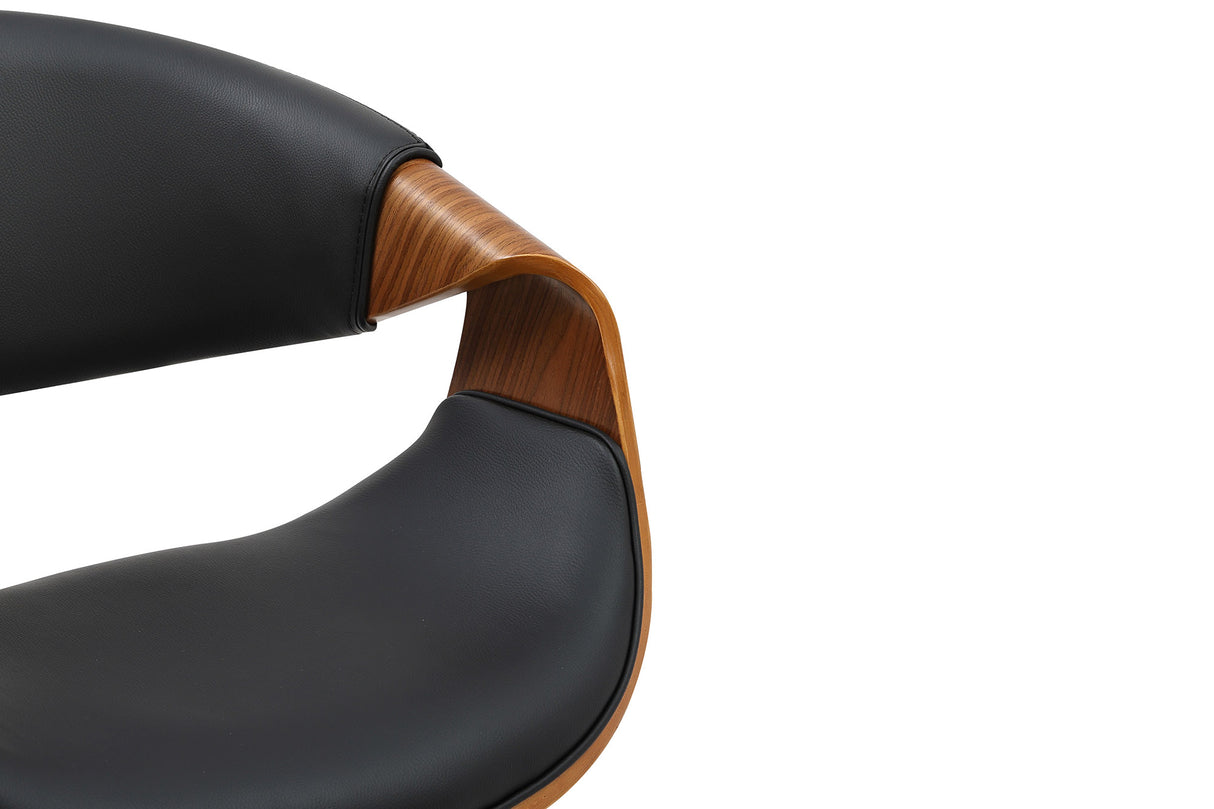 Stuhl ORGANIC mit Armlehnen Kunstleder schwarz und Walnussholz-Optik Gestell Retro-Stil