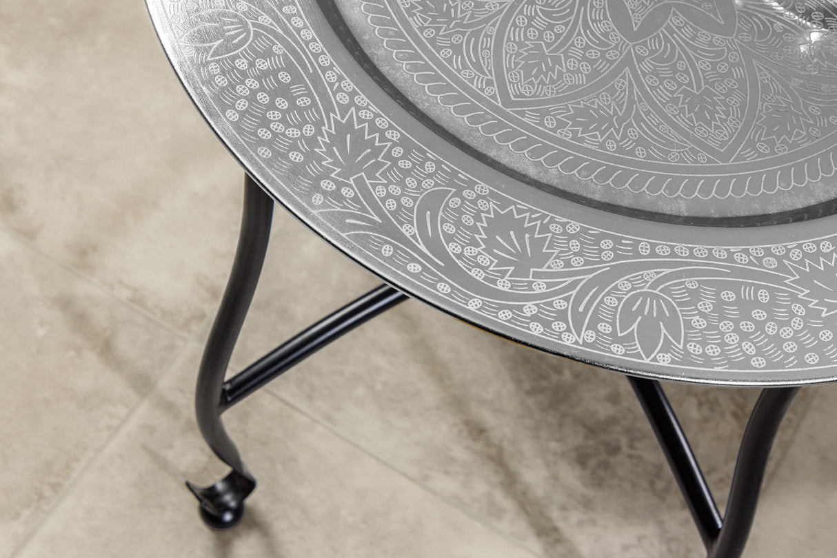 Beistelltisch MARRAKESH 40cm silber Hammerschlag Design abnehmbares Tablett