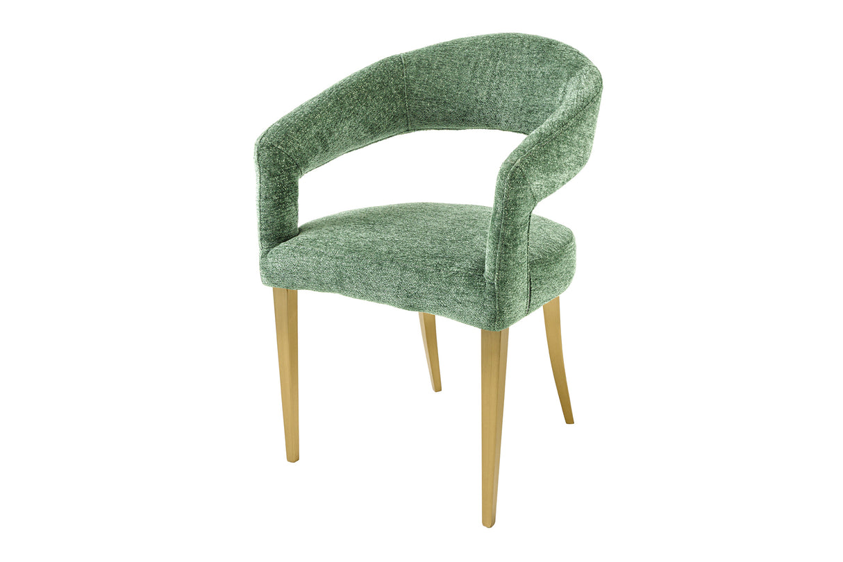 Chair BOUTIQUE green textured fabric w/ champagne golden legs