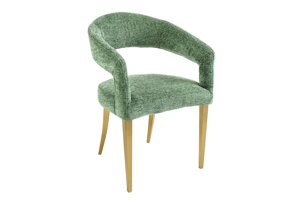 Chair BOUTIQUE brushed metal legs structured fabric green gold