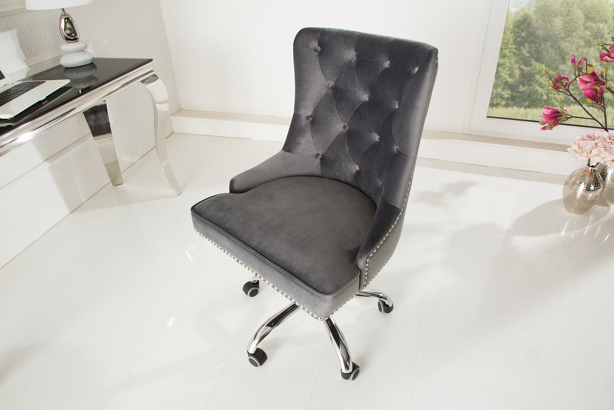 Bürostuhl VICTORIAN 49-57cm Samt silbergrau im Barockstil