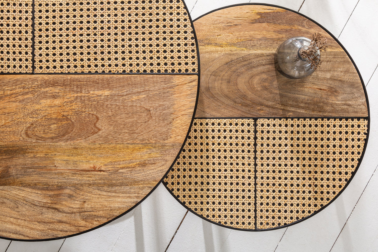 Coffee table VIENNA LOUNGE round set of 2 mango and rattan