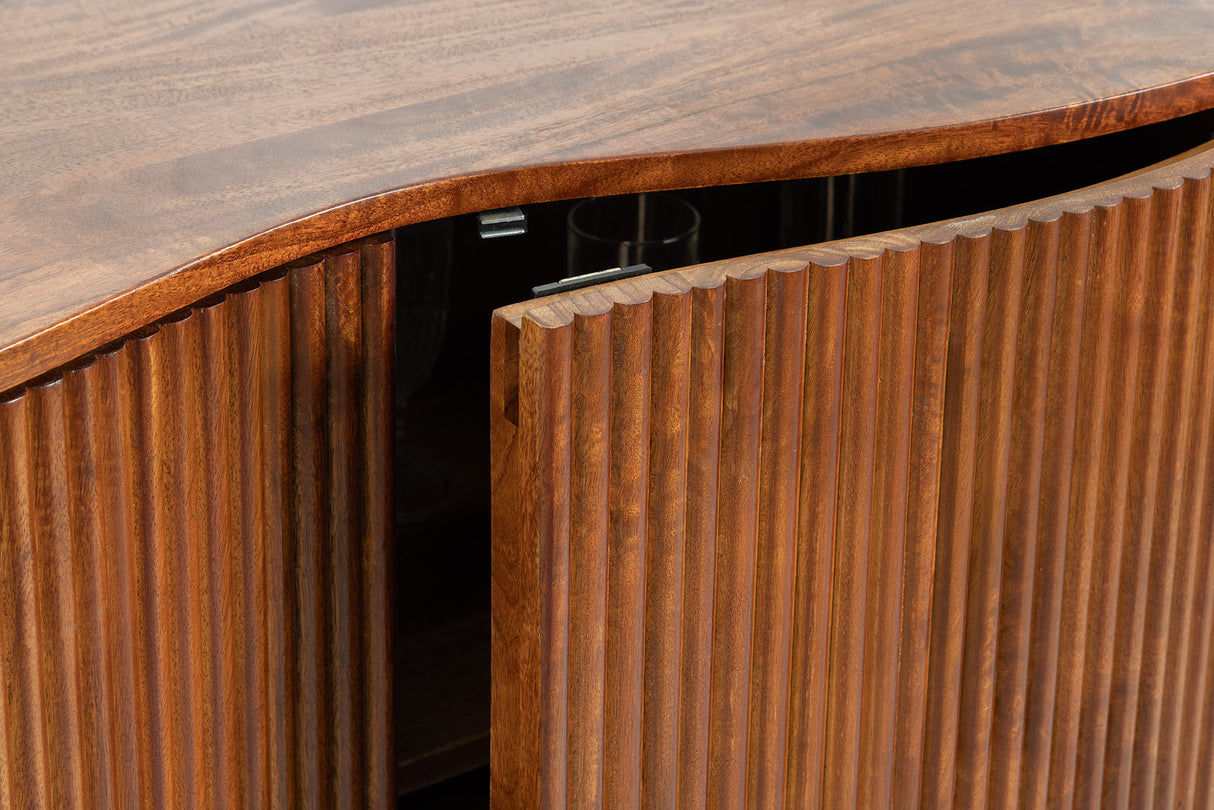 Sideboard GRANDEUR 180cm 3D Retro-Stil Mangoholz braun mit schwarzen Metallbeinen