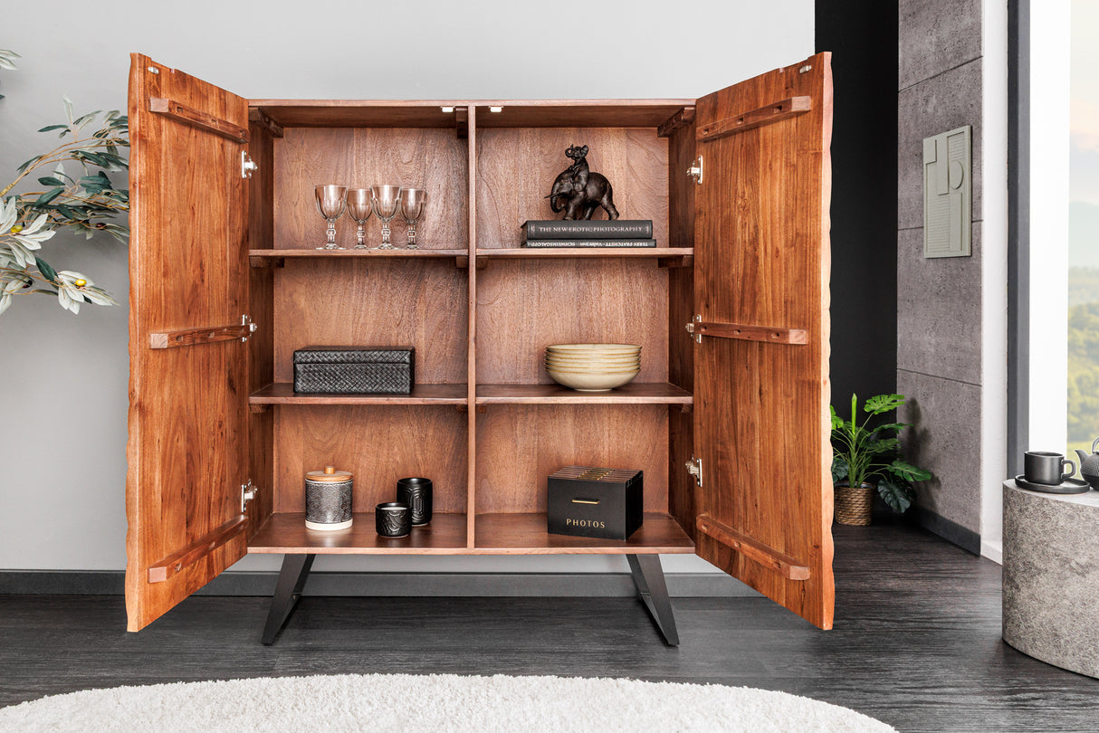 Highboard FLUID 120cm 3D acacia wood walnut brown