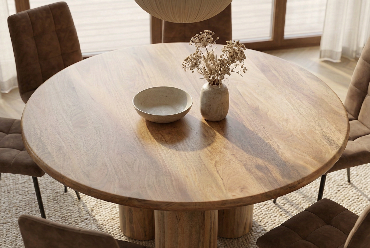 Dining table ART DECO Ø 140cm round natural massive mango wood