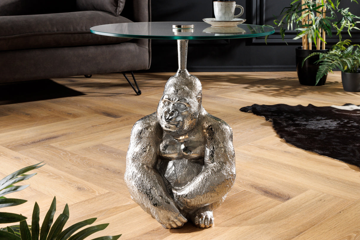 Beistelltisch KONG 50cm silber mit 45cm Glasplatte
