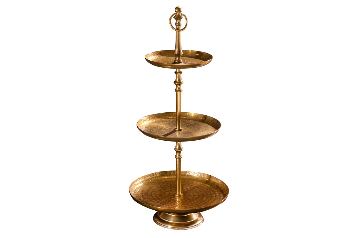 Etagere ORIENT 65cm 3 Tabletts mit Hammerschlageffekt gold