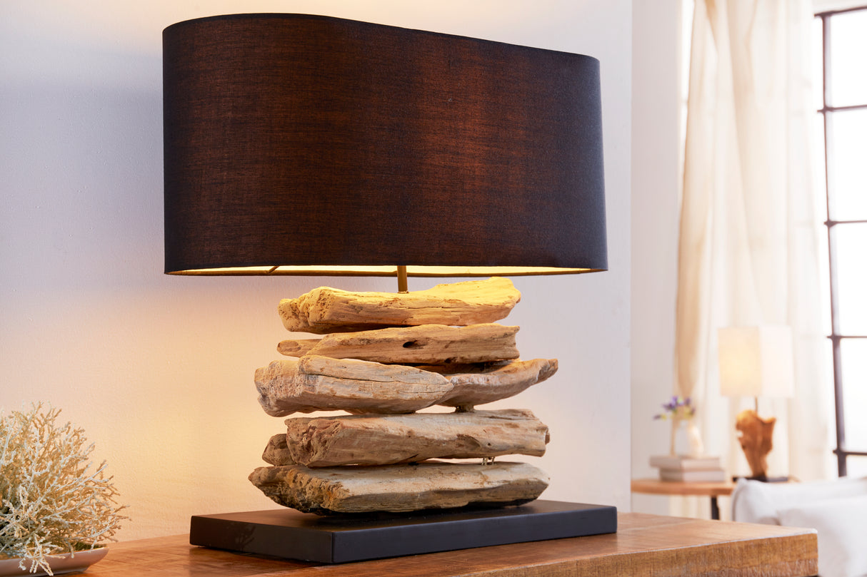 Table lamp RIVERINE II driftwood black linen shade