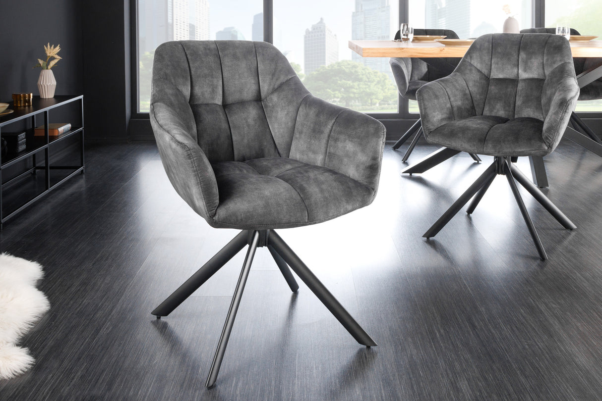 Swivel chair PAPILLON rotatable 180° w/ armrests velvet grey