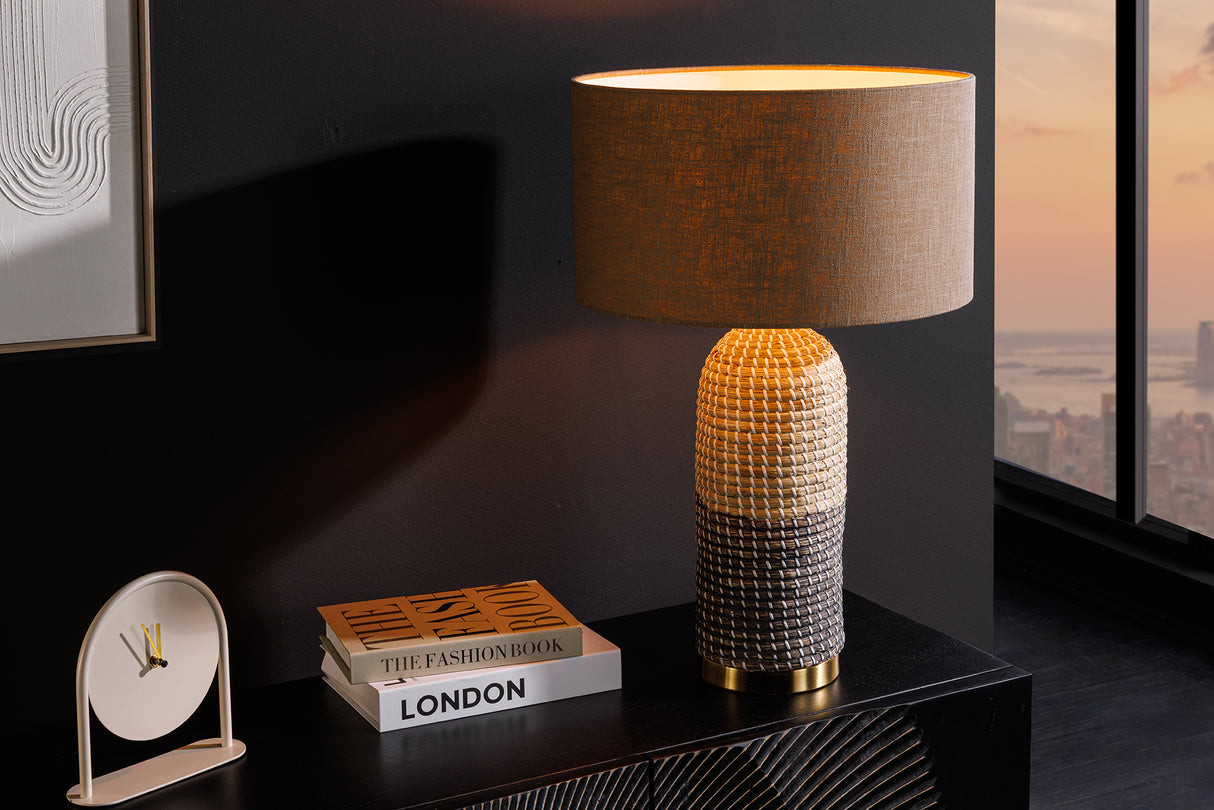 Table lamp ZEA 60cm gradient seagrass natural brown gold w/ lampshade rough linen brown