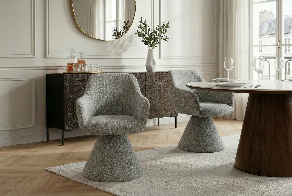 Swivel chair AMBIENTO 180° auto-return w/ armrests chenille grey
