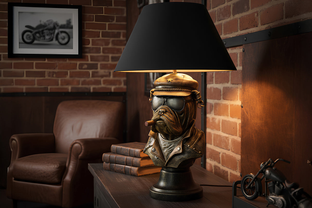 Tischleuchte BULLDOG 55 cm, bronzefarben, schwarzer Schirm