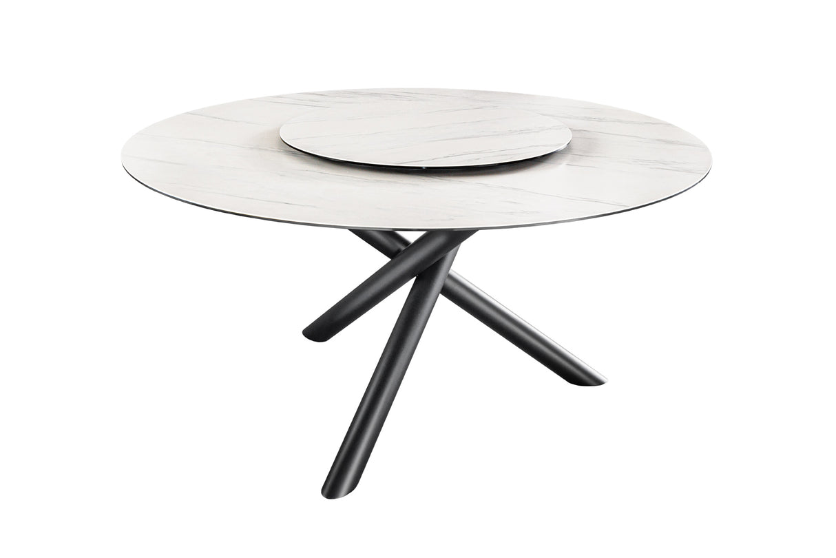 Esstisch SPIN Ø 150cm mit abnehmbarer Platte Keramik Marmoroptik weiß