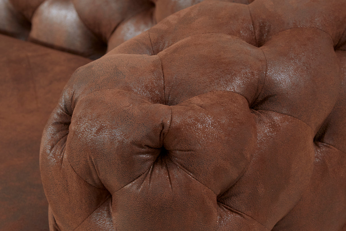 Sofa MODERN BAROCK 240cm 3-seater microfibre antique brown in chesterfield style
