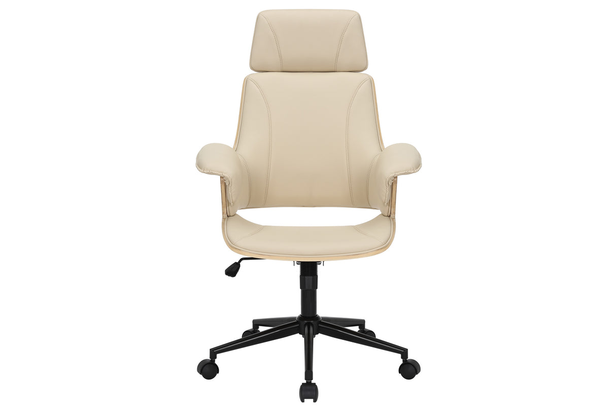 Bürostuhl MANHATTAN 44-54cm drehbar Kunstleder cremebeige und Eichenholz