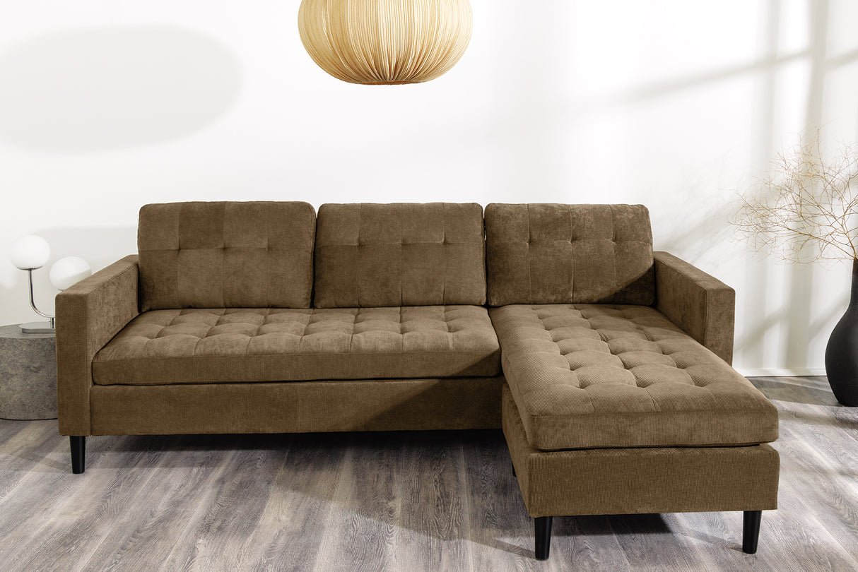 Ecksofa STOCKHOLM 220cm 3-Sitzer Cord braun