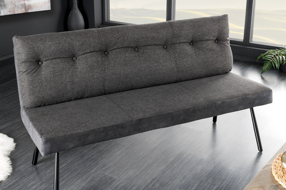 Bench BIG GEORGE 160cm flat woven fabric spring core velvet anthracite