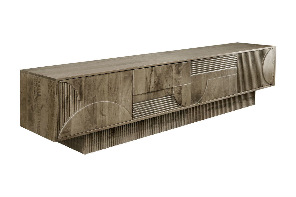 TV Board ART DECO 200cm 3D mango wood grey