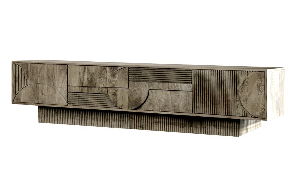TV Board ART DECO 200cm 3D mango wood grey