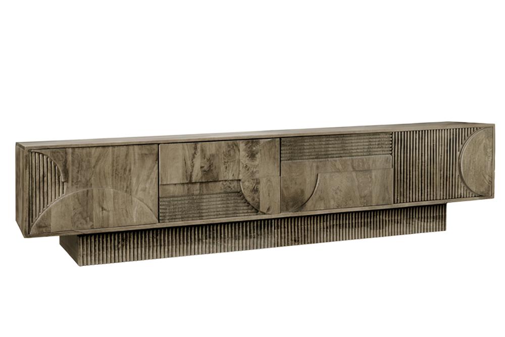 TV Board ART DECO 200cm 3D mango wood grey