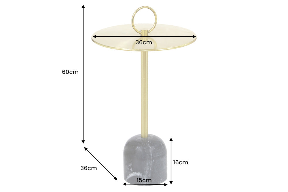 Beistelltisch ELEGANCE 60cm Tablett gold schwarz Marmor