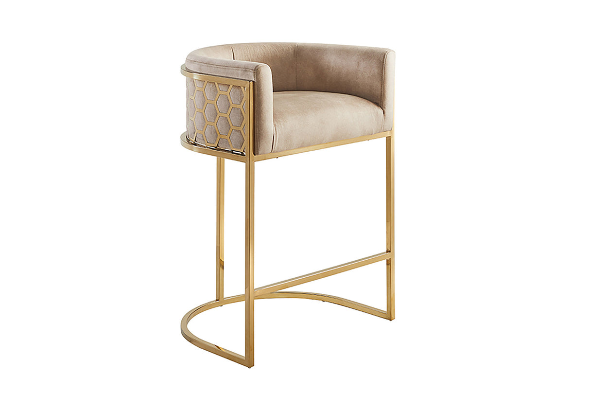 Bar stool ELEGANCE velvet beige w/ golden stainless steel frame