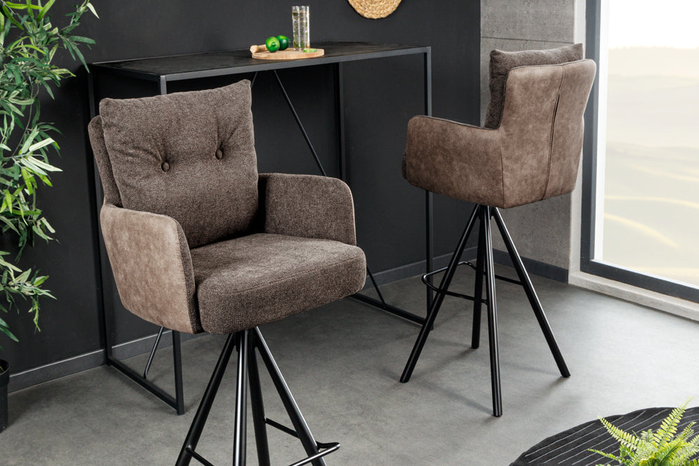 Bar stool BIG GEORGE w/ armrests flat woven fabric velvet taupe rotatable