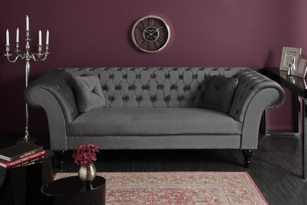 Sofa PARIS CHESTERFIELD 225cm Samt silbergrau