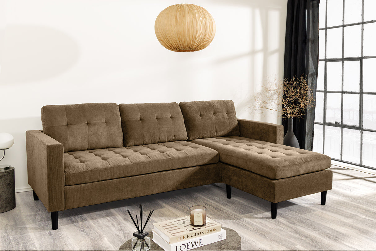 Ecksofa STOCKHOLM 220cm 3-Sitzer Cord braun