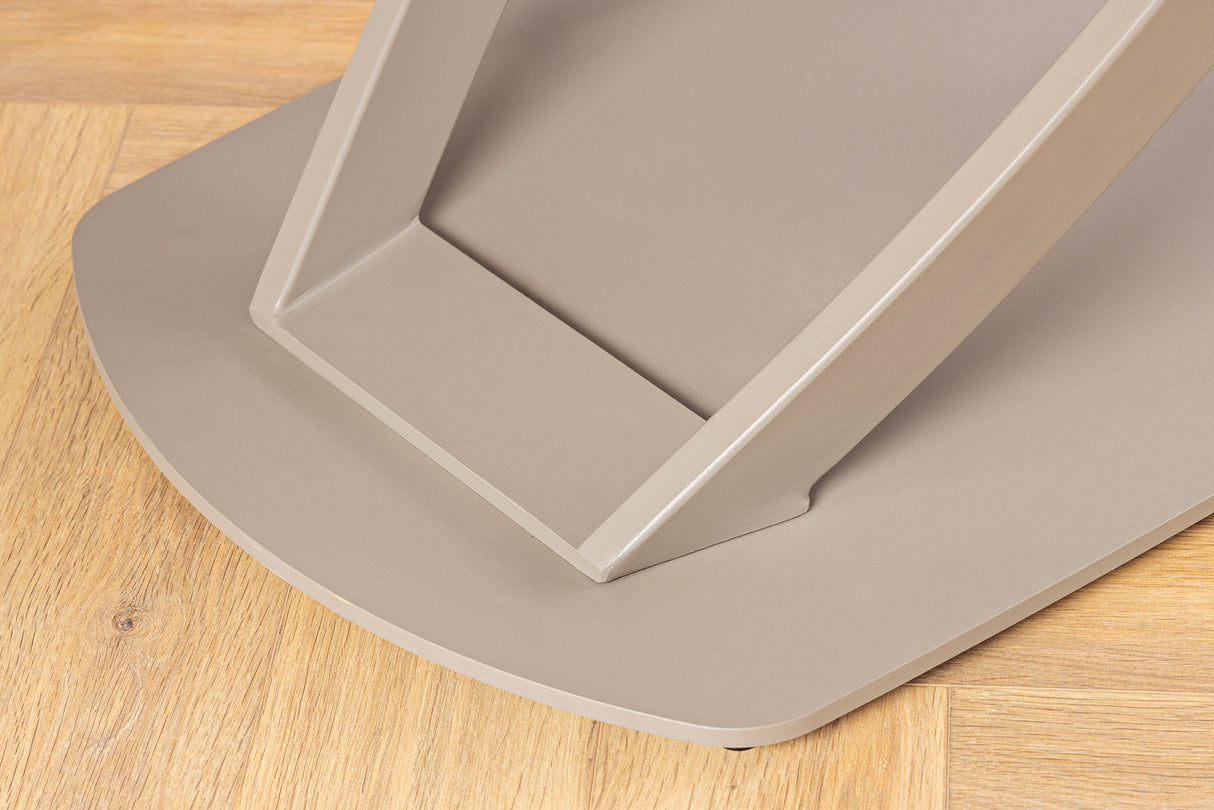 Dining table INCEPTION 130-190cm extendable w/ champagne greige rack ceramic top travertine