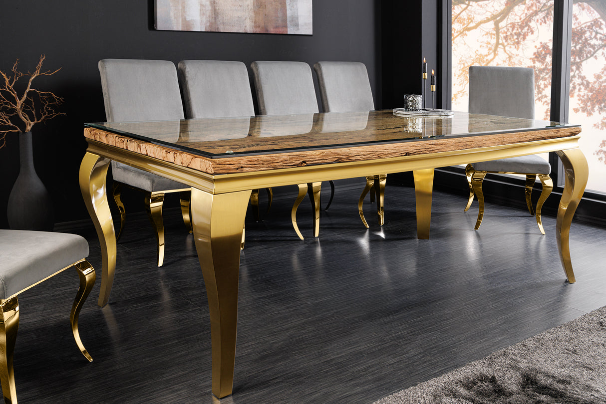 Esstisch MODERN BAROCK BARRACUDA 200cm gold inkl. Glasplatte ohne Teakholzplatte