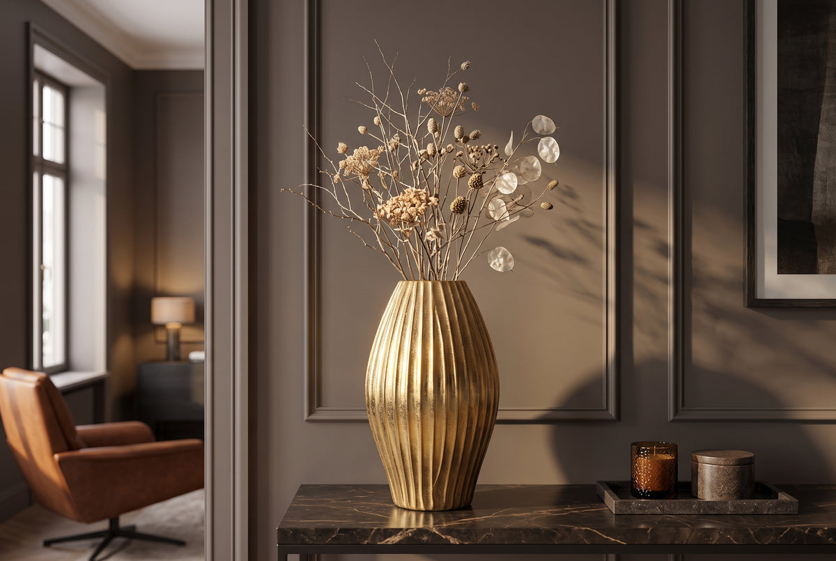 Dekovase ELEGANCE 30cm mit Hammerschlag-Effekt antik gold