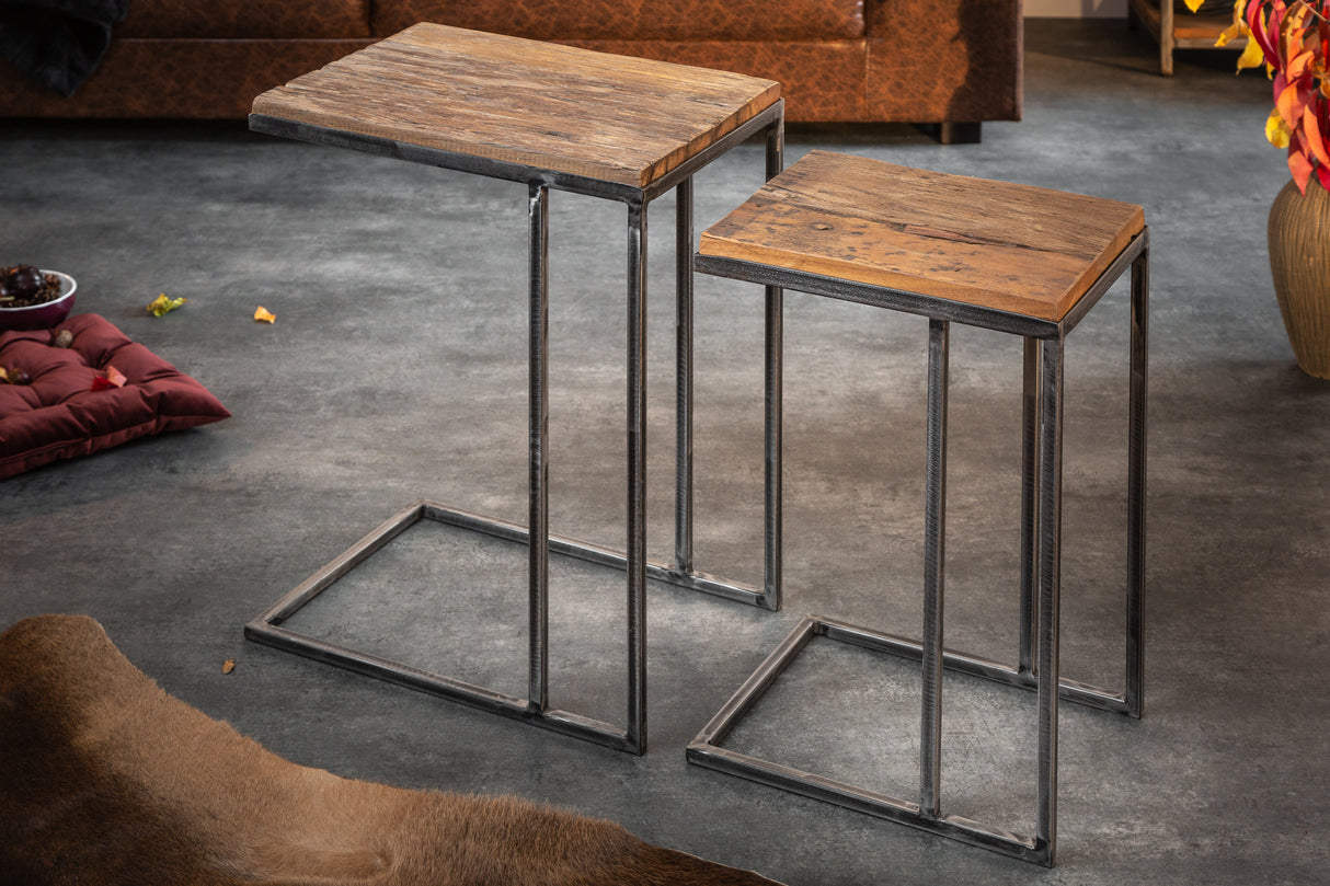 Side table BARRACUDA set of 2 recycled wood