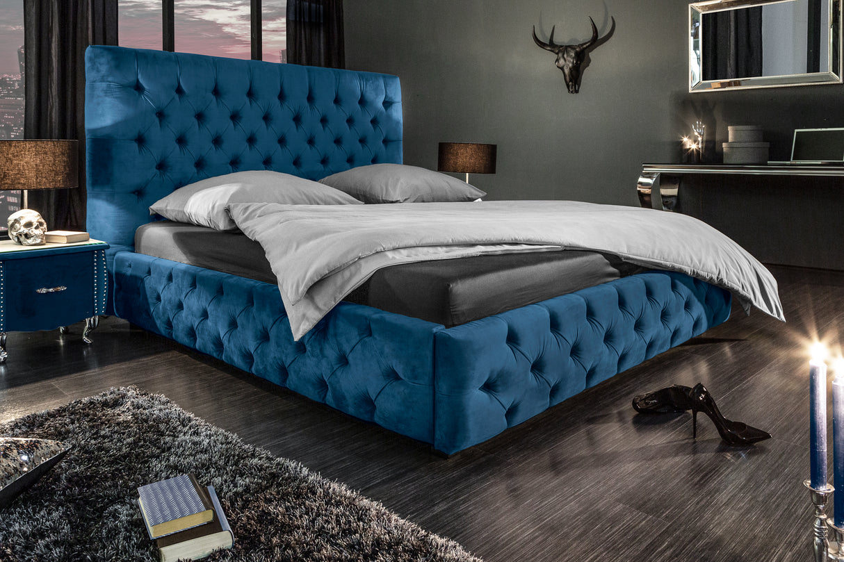 Bett PARIS CHESTERFIELD 160x200cm Samt dunkelblau