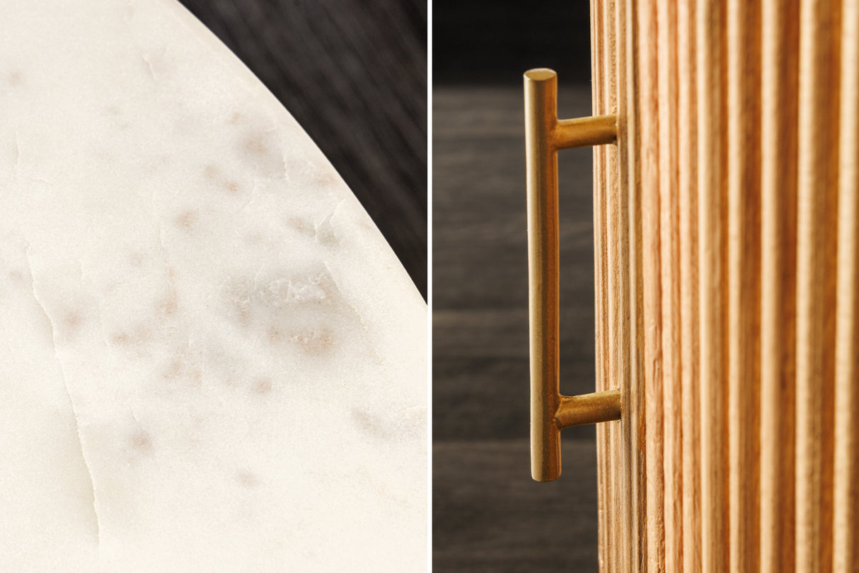 Coffee table TRES CHIC Ø 60cm round mango wood natural w/ white marble top