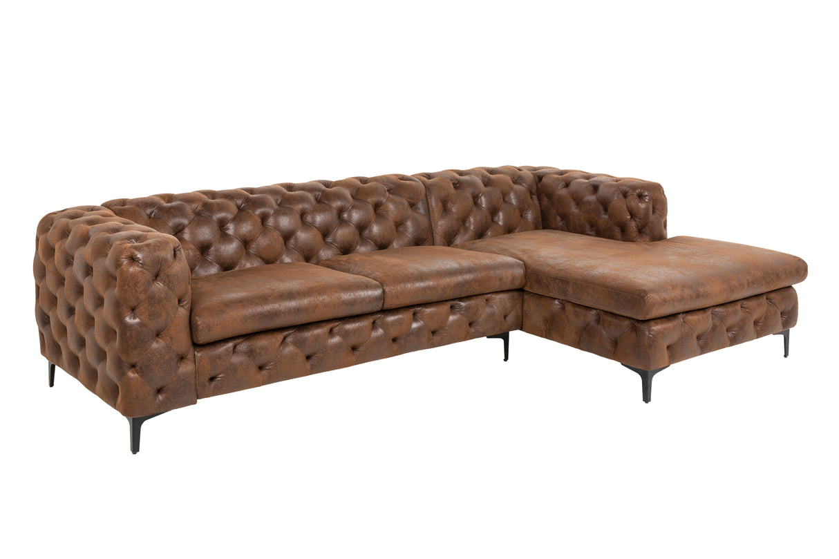 Ecksofa MODERN BAROCK 275cm Microfaser antikbraun im Chesterfield Stil