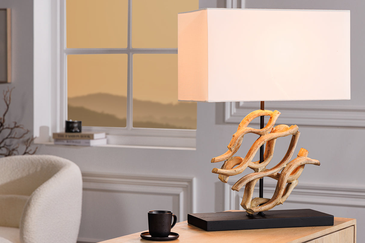 Table lamp THE WAVE 60cm teak wood lampshade white