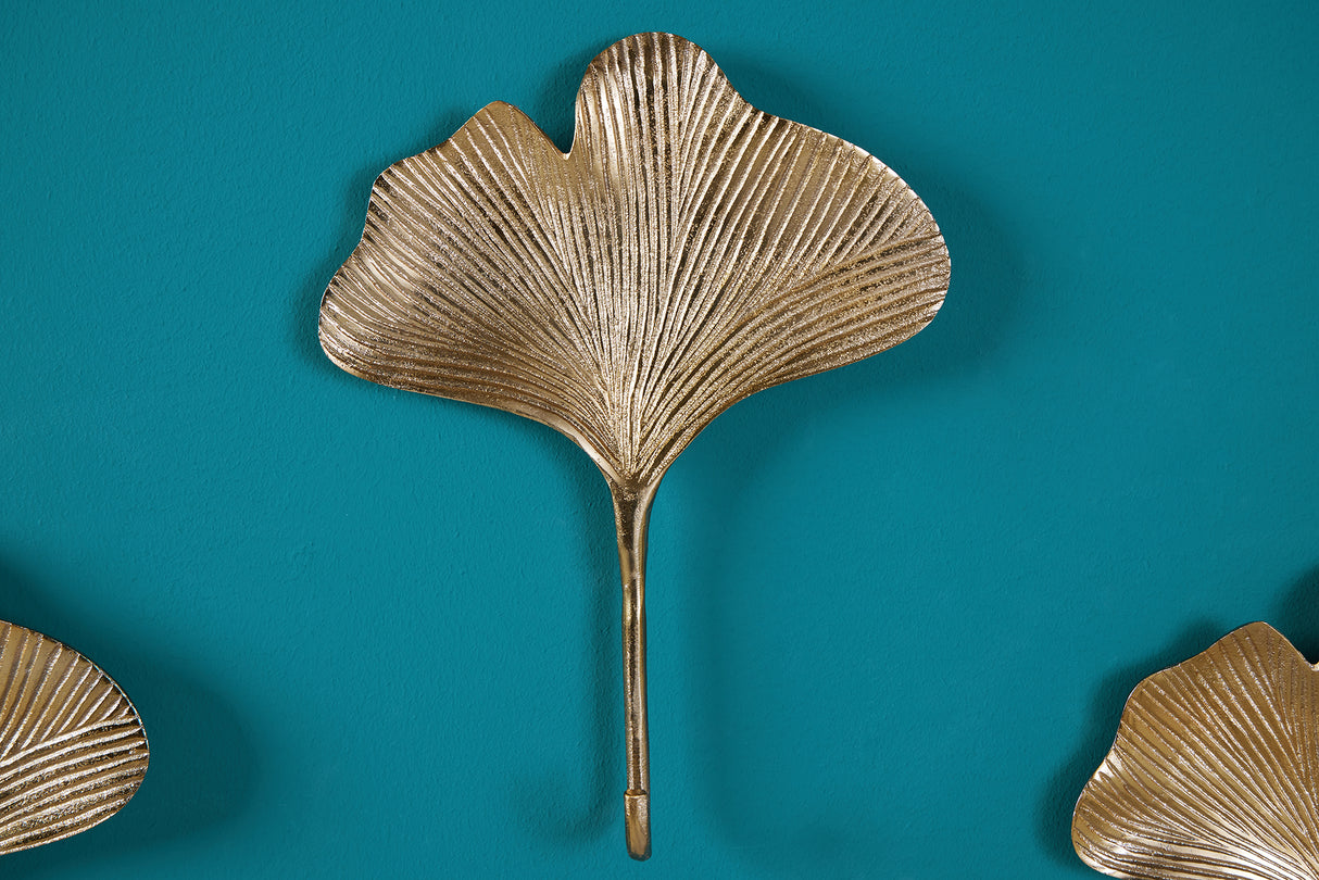 Wall decoration coat hook GINKGO set of 3 gold