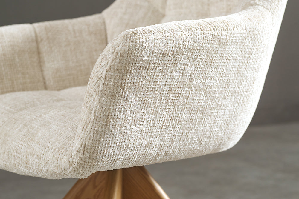 Swivel chair PAPILLON rotatable 180° w/ armrests chenille champagne beige oak