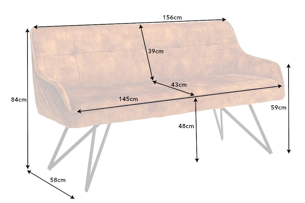 Bank EUPHORIA 160cm Samt senfgelb