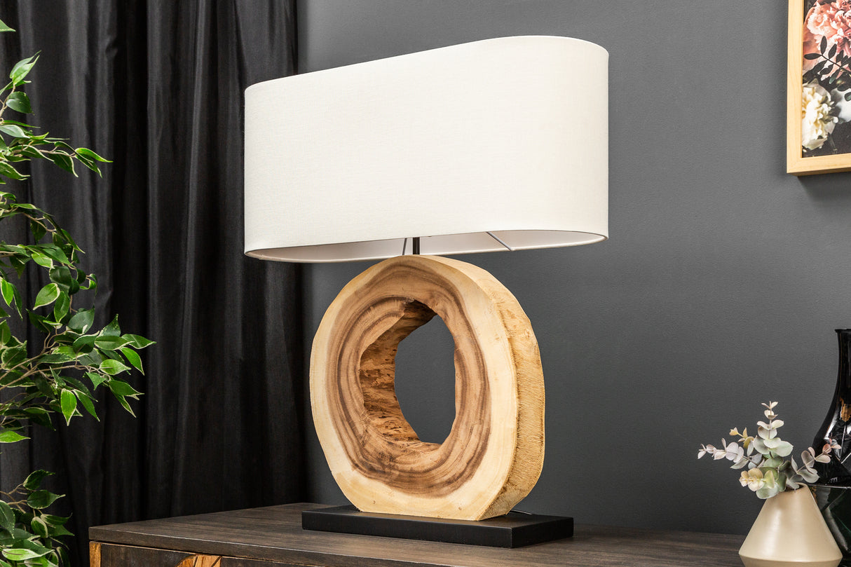 Table lamp ORGANIC ARTWORK 55cm massive walnut wood linen shade beige