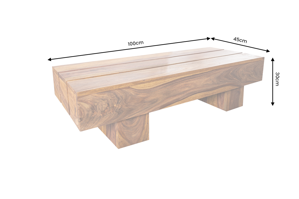 Coffee table BOLT 100cm sheesham wood brown stone finish