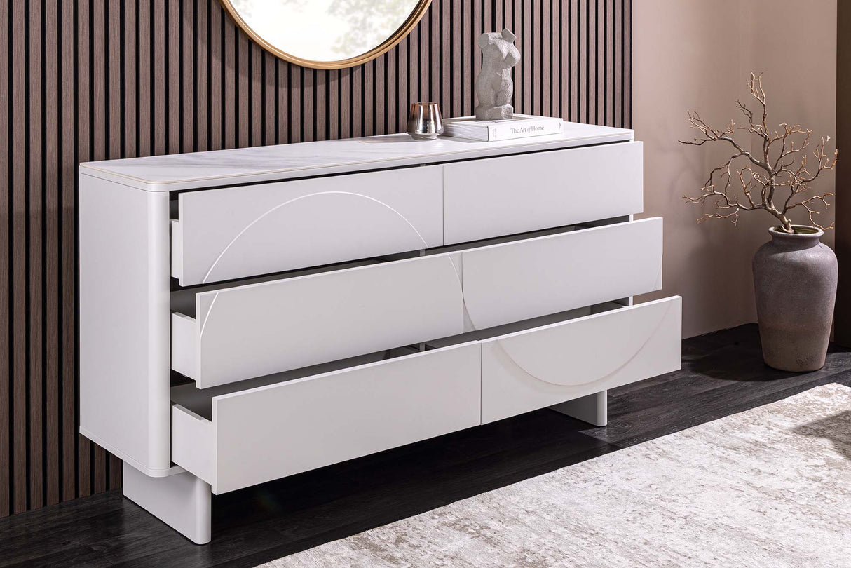 Sideboard SAVOY 150cm 3D white w/ white marble ceramic top