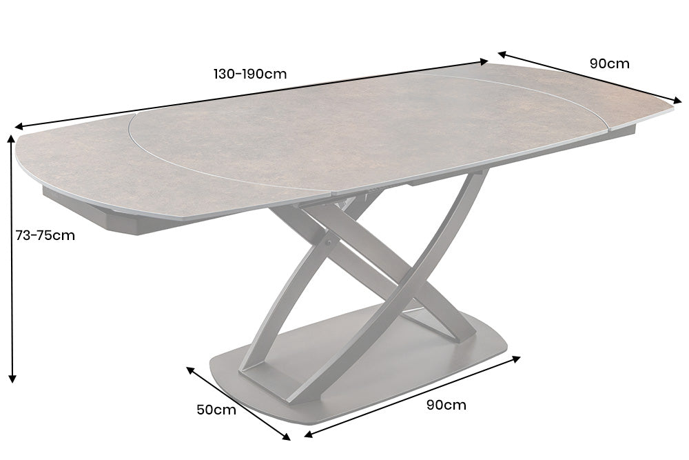 Dining table INCEPTION 130-190cm extendable w/ bronze rack oval ceramic top rust look