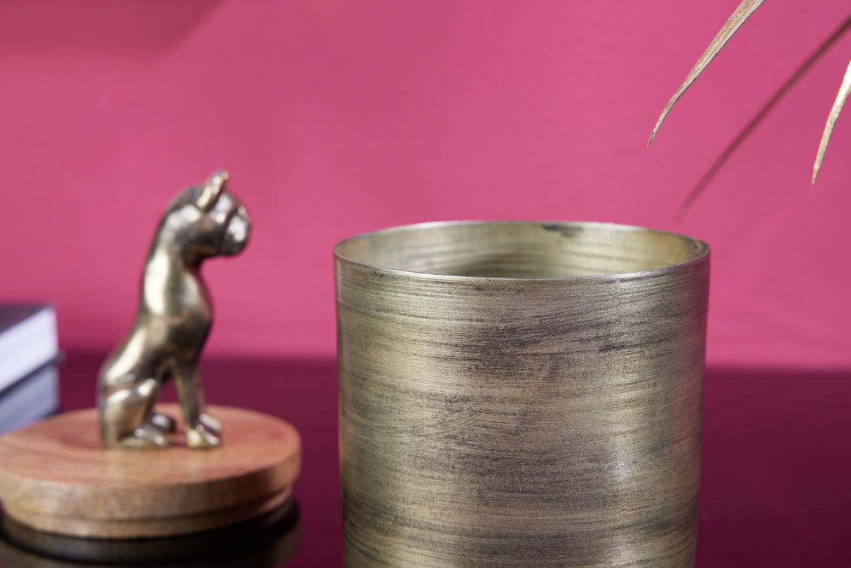 Skulptur Zinn PANTHER 20cm Eisen gold Mangoholz natur