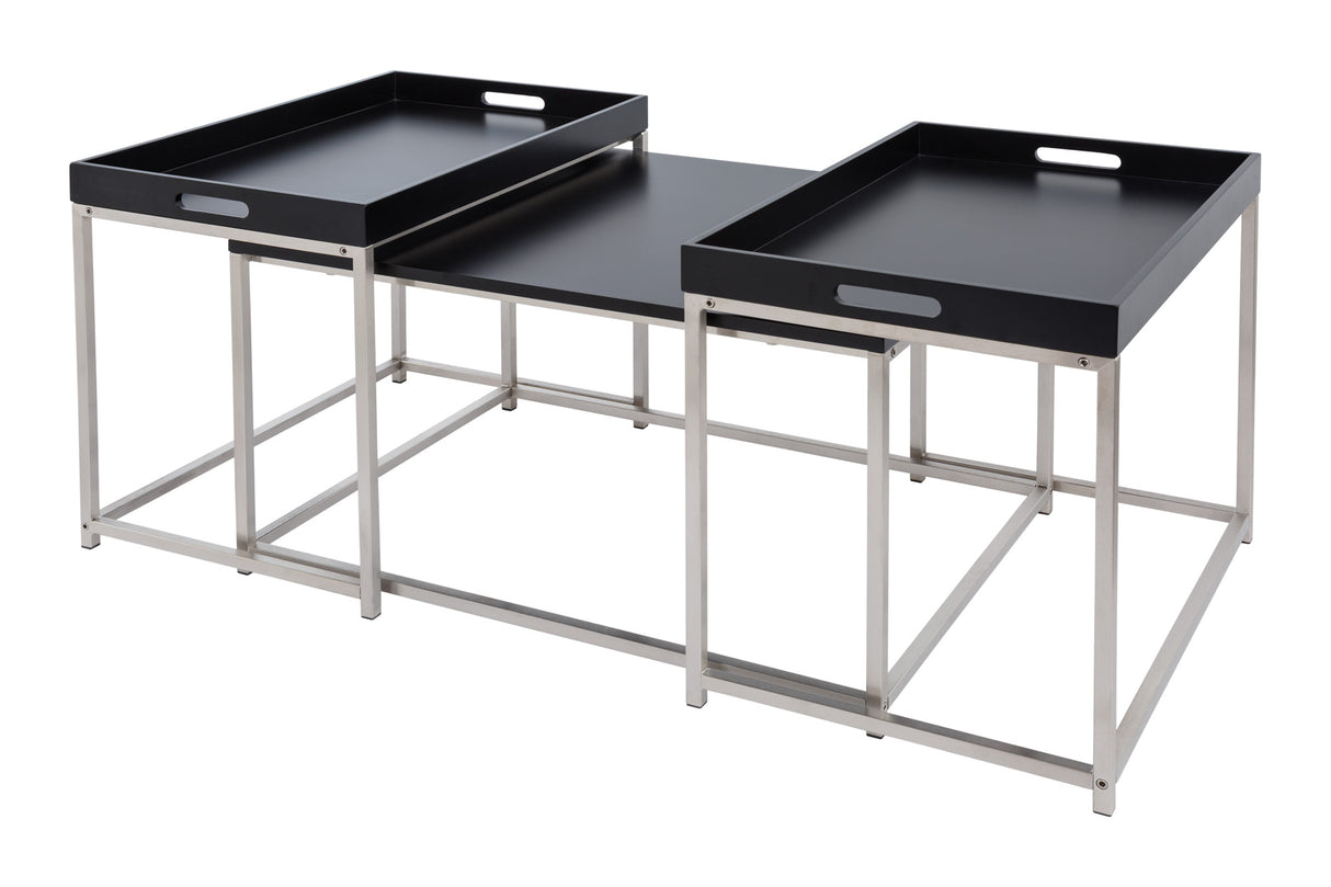 Coffee table ELEMENTS set of 3 with removable trays black