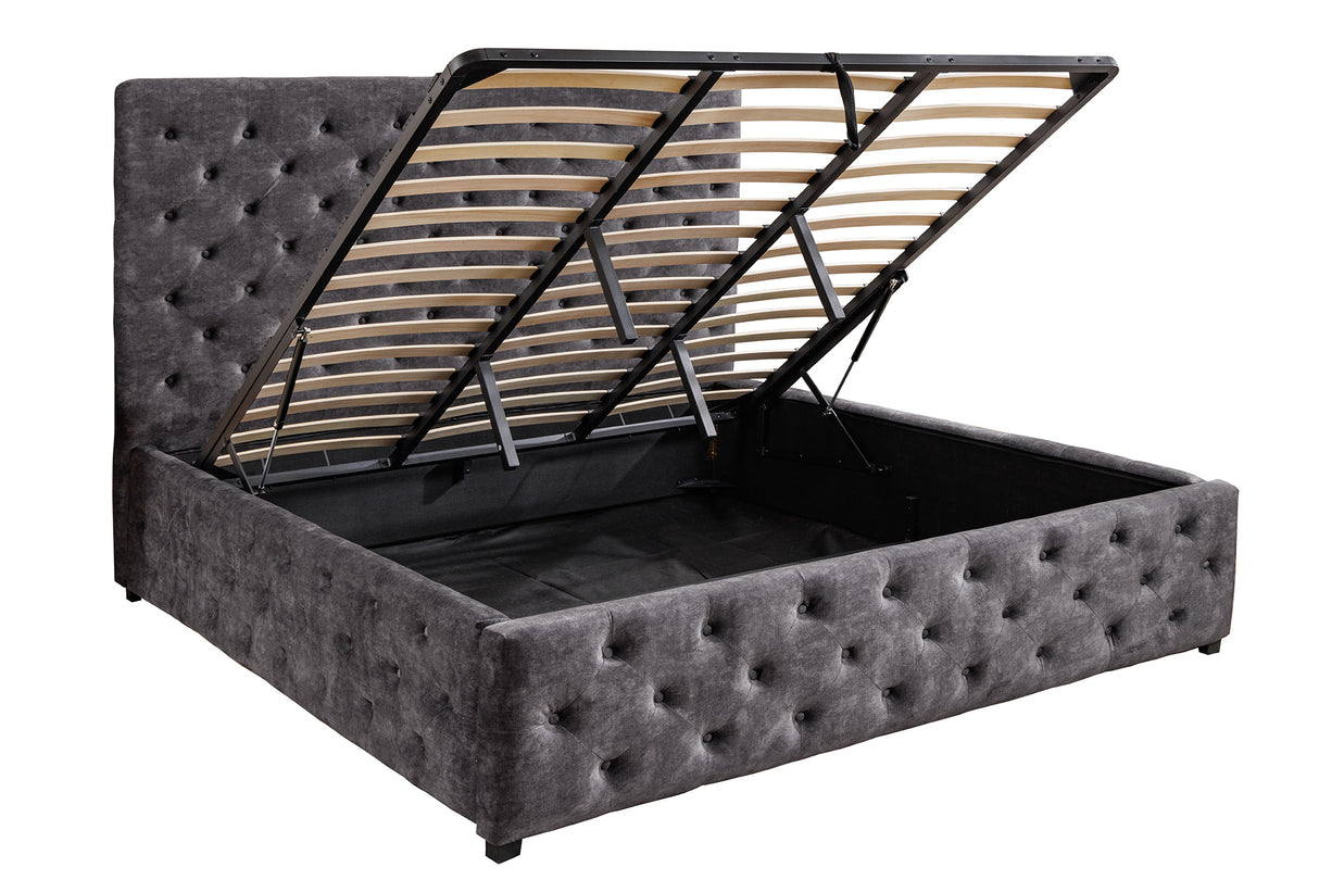 Bed PARIS 160x200cm CHESTERFIELD look velvet grey w/ storage space