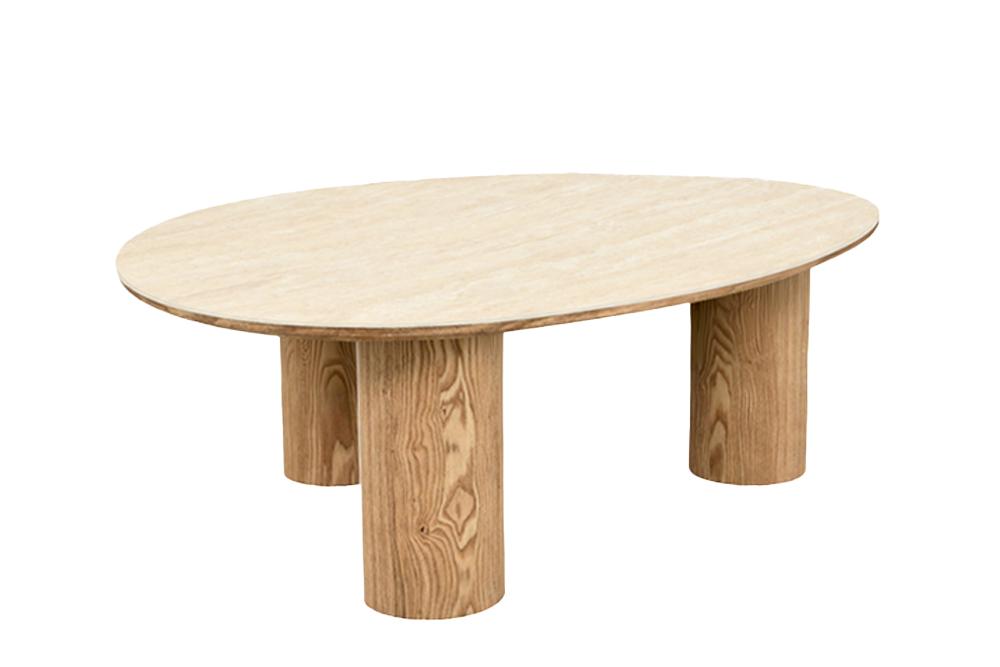 Couchtisch ORGANIKO 110cm Keramik-Optik Natur mit Eichenholz-Optik Gestell