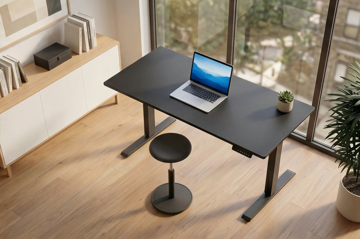 Office desk BLACK DESK 140cm height adjustable anthracite w/ black frame
